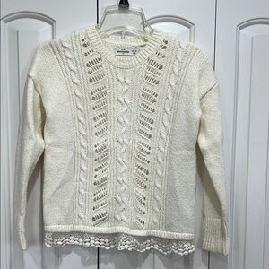 Abercrombie Kids Cream Cable Knit Sweater with lace at the hem- Size 13/14